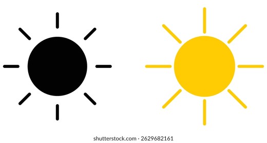  Ilustração do vetor do ícone do sol. sol, energia, calor, verão e tempo.
