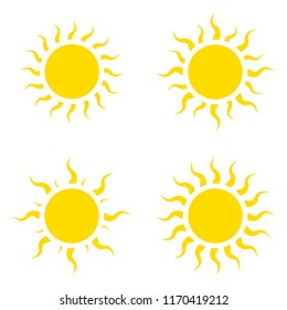 The sun icon, vector illustration. Yellow silhouette on a white background. Flat style. Set. 