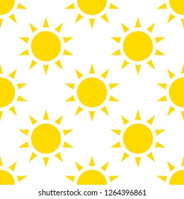 The sun icon, vector illustration. Yellow silhouette on a white background. Flat style. seamless pattern, background.