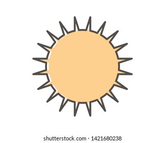 The sun icon, vector illustration. Yellow silhouette with black line on a white background. Flat style. Emblem isolated on white background, Flat style for graphic and web design, logo. EPS10