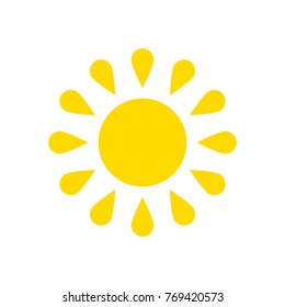 The sun icon, vector illustration. Yellow silhouette on a white background. Flat style.