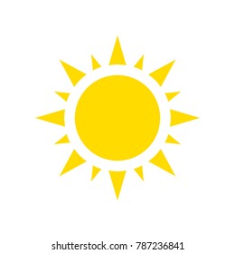 Icono de sol, ilustración vectorial. Silueta amarilla sobre fondo blanco. Estilo plano.