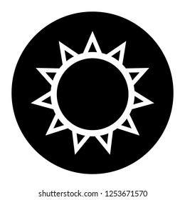 Sun icon vector on black circle. White background