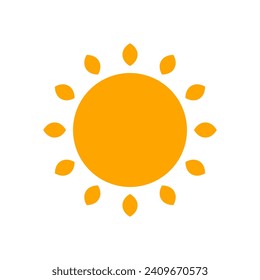 Sun icon vector. Orange color sun logo illustration isolated on white background.