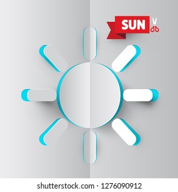 Sun Icon. Vector Paper Cut Summer Sunlight Symbol.