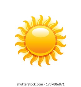 Sun icon. Vector summer sunshine illustration. Sunrise graphic with yellow heat weather symbol. Hot light sun shape. Day, morning, sunset design isolated on white. Abstract gold sunny sign isolated