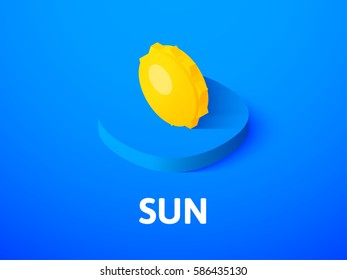 Sun icon, vector symbol in flat isometric style isolated on color background