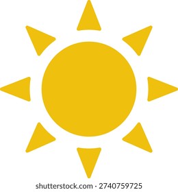 Sun icon vector. Yellow sun clipart on white. Sun symbol transparent background