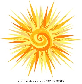 Sun Icon For Weather Design. The Sunshine Symbol Is A Happy Orange Isolated Solar Pattern.