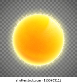 Sun icon. Weather or meteo sign sunshine. Template isolated on a transparent background. Vector illustration.