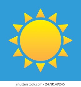 Sun icon. Weather icon for smartphone or can be used for other media. Yellow sun star icon  Summer, sunlight, nature, sky. Vector illustration isolated on blue background.