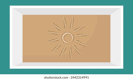 Sun icon in a white frame. Vector illustration in flat style.