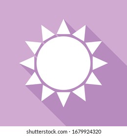 Sun Icon. White Icon with long shadow at purple background. Illustration.