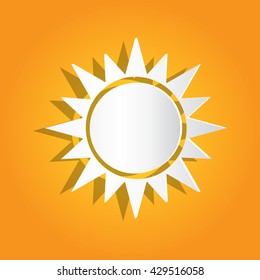 sun icon, white paper cut style on orange
