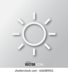Sun icon in white style with shadow isolated on grey background. For your design, logo. Vector illustration.