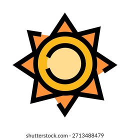 Icono de sol con círculo amarillo y rayos naranjas que irradian luz, simbolizando calor, verano e Clima claro brillante para pronósticos, energía, temperatura y temas estacionales