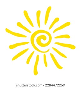 Icono de Sol. Ilustración vectorial de sol amarillo aislada sobre fondo blanco.