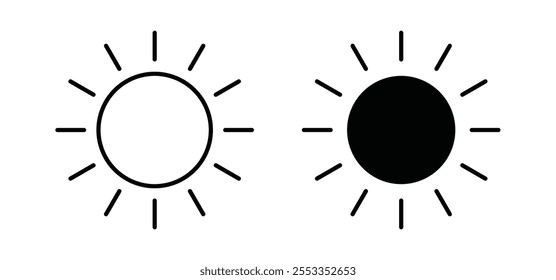 Iconos de sol en estilo negro lleno y delineado