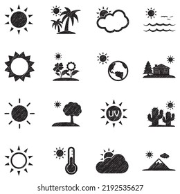 Sun Icons. Black Scribble Design. Vector Illustration.
