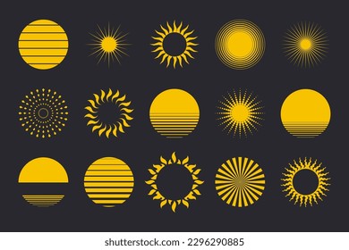 Sun icons. Circle vector shapes. Solar symbols.