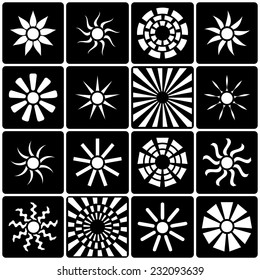 Sun icons collection. Black and white version. Vector illustration