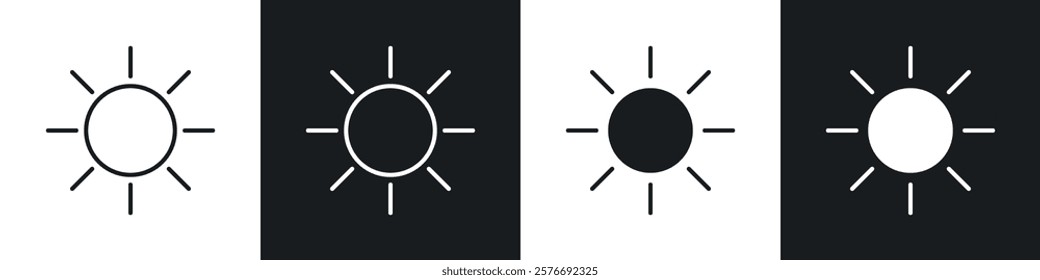 Sun icons collection in black and white solid and line style