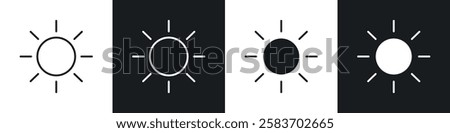 Sun icons collection in black and white filled and line versions