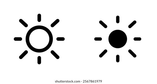 Sun icons collection in Filled flat and thin line style.