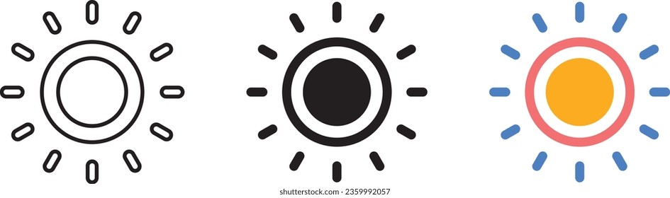 Sun icons collection. Sun lined, isolated and colored version. Vector illustration