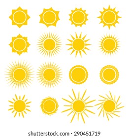 Sun icons collection on white background. Icon symbol design. Vector illustration.