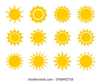 Sun icons collection. Summer suns flat design set. Vector illustration