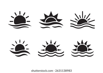 Sun icons collection. sunshine, sunrise or sunset. Flat or outline modern shining symbols collection, vector illustration eps 10