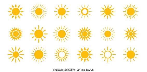 Sun-Icons-Kollektion. Sonnenschein-Vektorgrafik. Vektorillustration