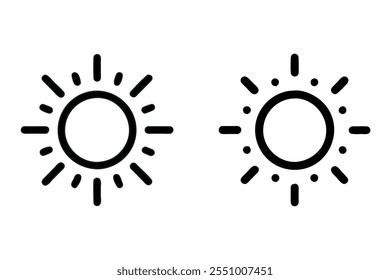 Sun icons collection. Sunshine vector sign. Sun vector illustration set. Line art icon set