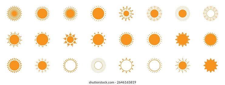 Coleção de ícones da Sun. Sinal de vetor de luz solar. Ilustração vetorial