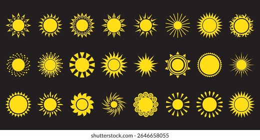 Coleção de ícones da Sun. Sinal de vetor de luz solar. Ilustração vetorial.