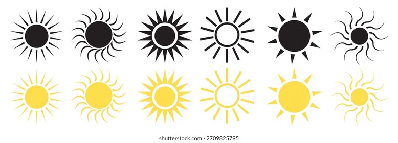 Sun Icons Collection. Sonnenschein-Vektorzeichen. Vektorgrafik