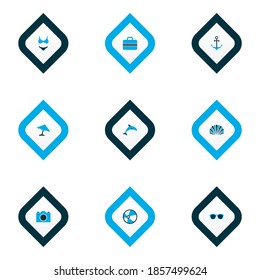 Sun icons colored set with balloon, mammal, parasol and other ball elements. Isolated vector illustration sun icons.
