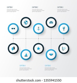 Sun icons colored set with melon, ship, lemonade and other watermelon elements. Isolated vector illustration sun icons.