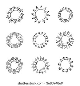 Sun icons. Hand drawn doodle Suns Vector set