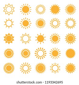 Ícones isolados do Sol em branco