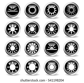 sun icons on stylish round chromed buttons