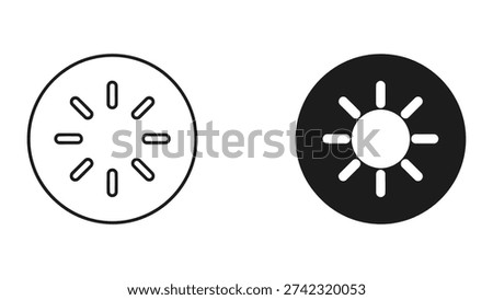 Sun icons, outline and solid fill, representing light, warmth, and weather conditions