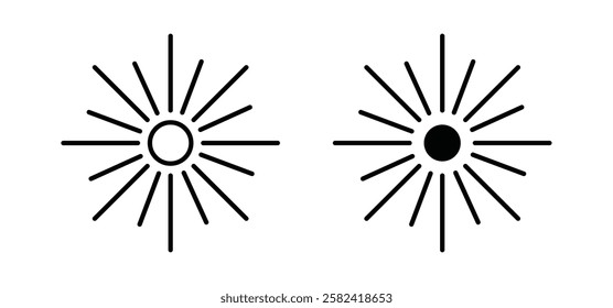 Sun icons pack vectors in black flat and strokes