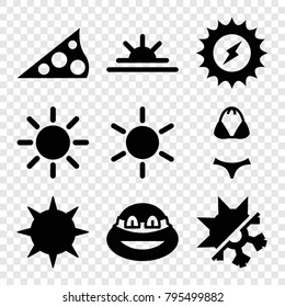 Sun icons. set of 9 editable filled sun icons such as sun, ninja, solar energy, cold and hote mode