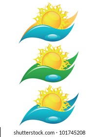sun icons set with  abstract sand, wave, plant, abstract