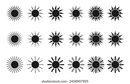 Conjunto de iconos de sol. también se puede utilizar como símbolo. Ilustración vectorial aislada sobre fondo blanco.