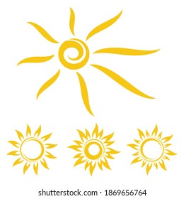 Sun icons set. Cartoon drawing sun.