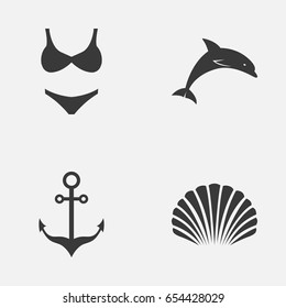 Sun Icons Set. Collection Of Armature, Mammal, Conch And Other Elements. Also Includes Symbols Such As Shell, Ship, Armature.