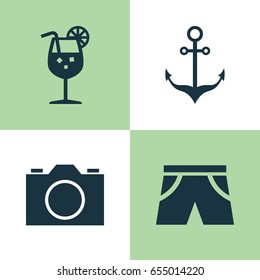Sun Icons Set. Collection Of Armature, Smelting, Lemonade And Other Elements. Also Includes Symbols Such As Smelting, Shorts, Anchor.